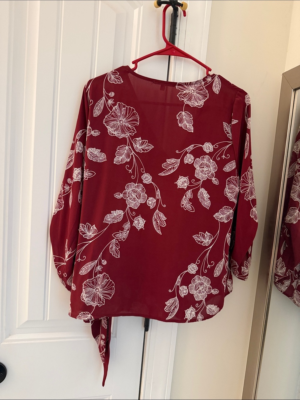 West Kei Burgundy Floral Wrap Blouse - Picture 2 of 2